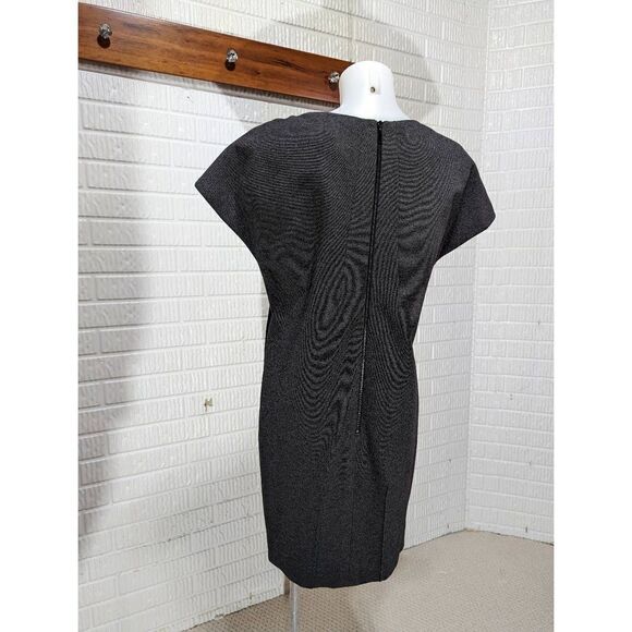Etcetera Sheath Dress size 2 Navy Blue Satin look front and Gray knit back - Picture 5 of 7